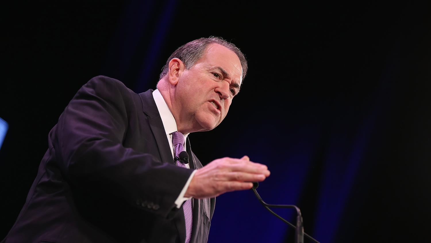 Former Governor of Arkansas Mike Huckabee speaks to guests at the Iowa Freedom Summit on January 24, 2015 in Des Moines, Iowa.
