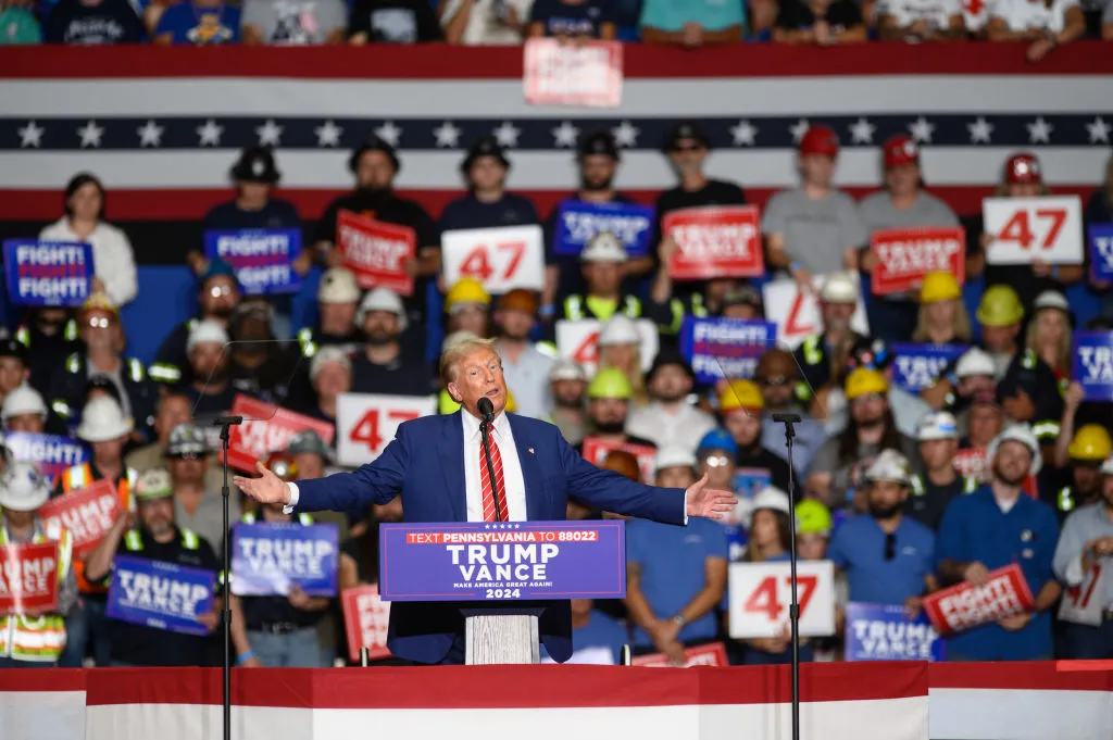 Donald Trump speaks at a campaign rally at the 1st Summit Arena&nbsp;in Johnstown, Pennsylvania, Aug. 30.