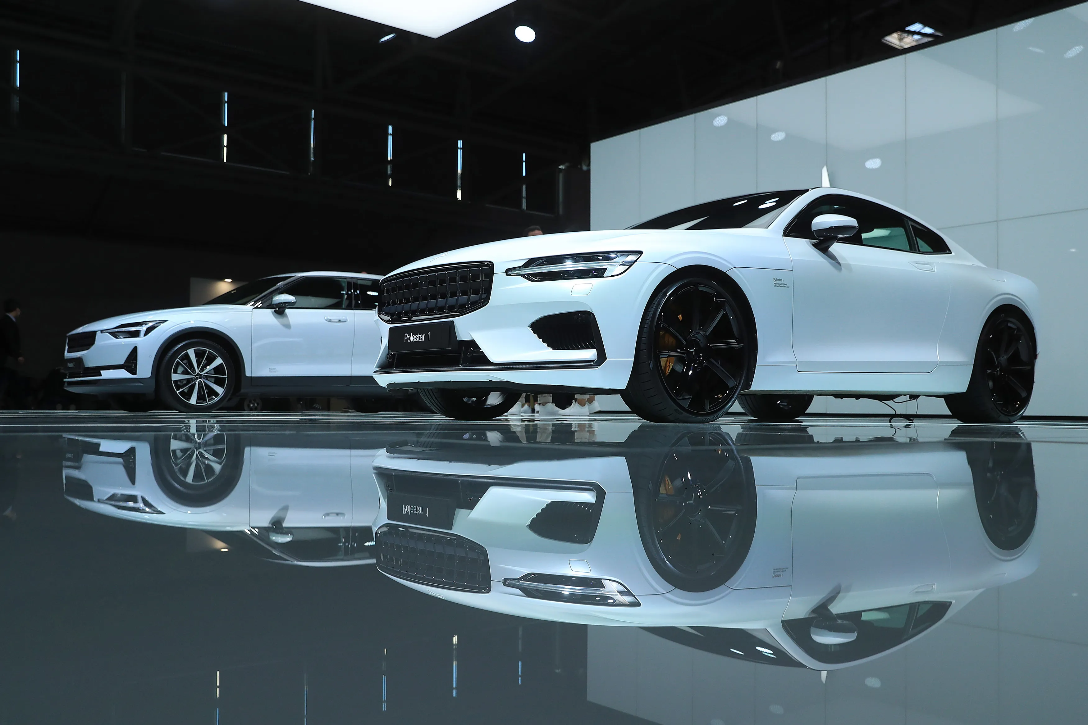 The Polestar 2 and Polestar 1 electric vehicles during the IAA Munich Motor Show in Munich, in 2021.