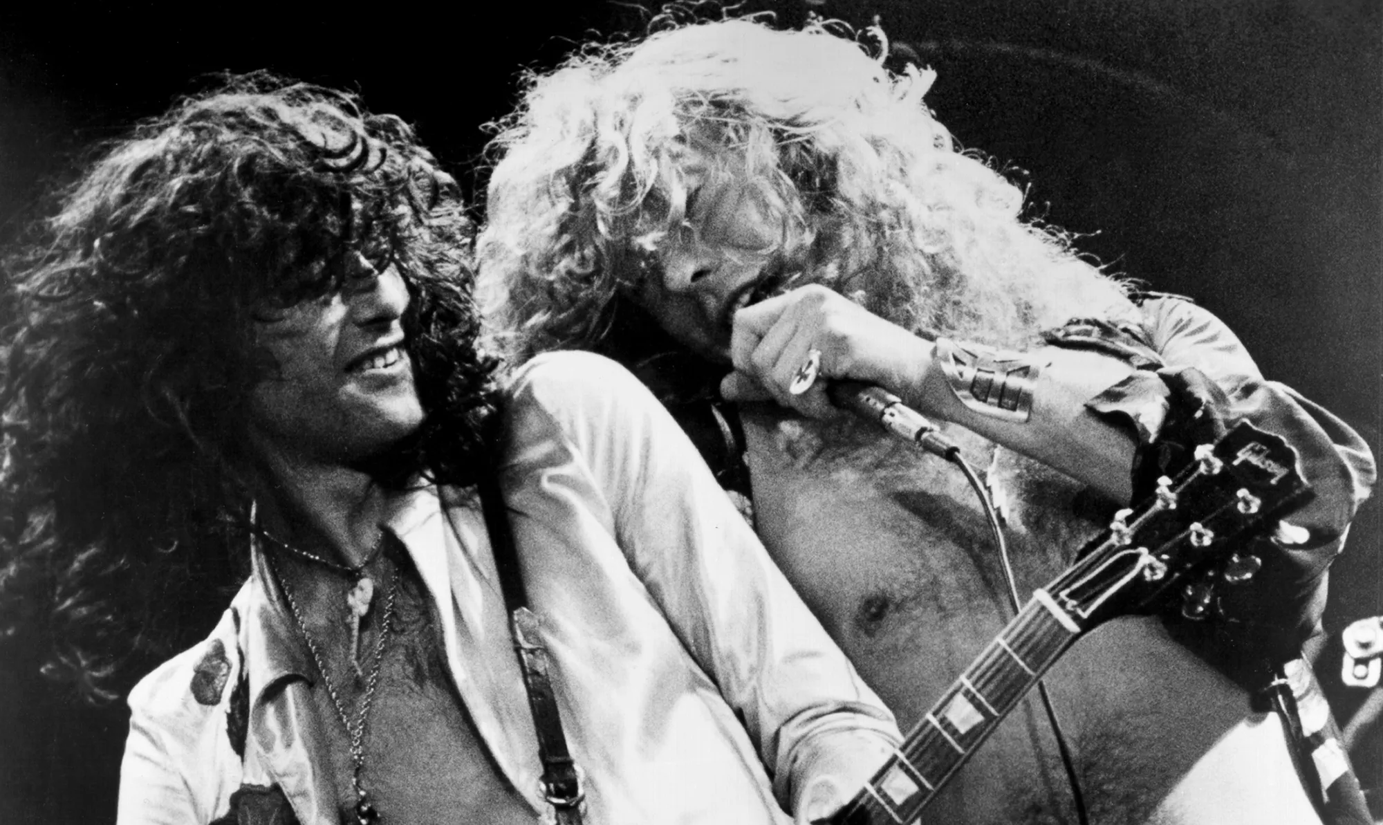 Singer Robert Plant, right, and guitarist Jimmy Page of Led Zeppelin in 1976.

