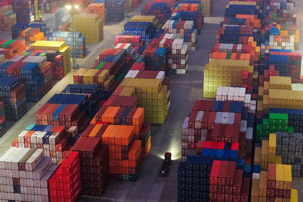 Containers at&nbsp;Nanjing Port, Jiangsu Province, China.
