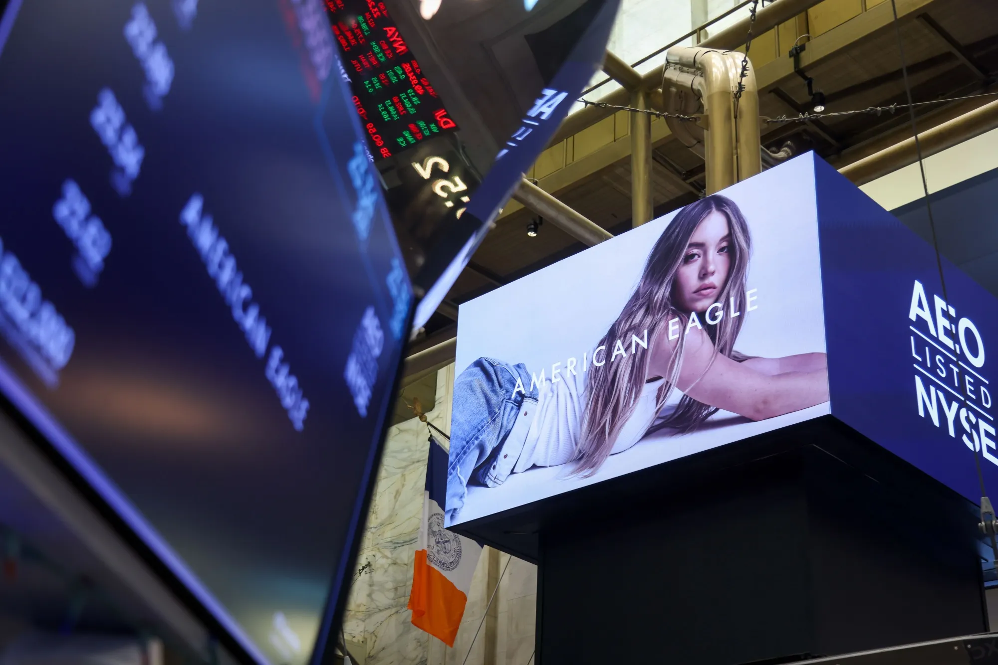 American Eagle Outfitters Inc. signage on the floor of the New York Stock Exchange on Feb. 9.