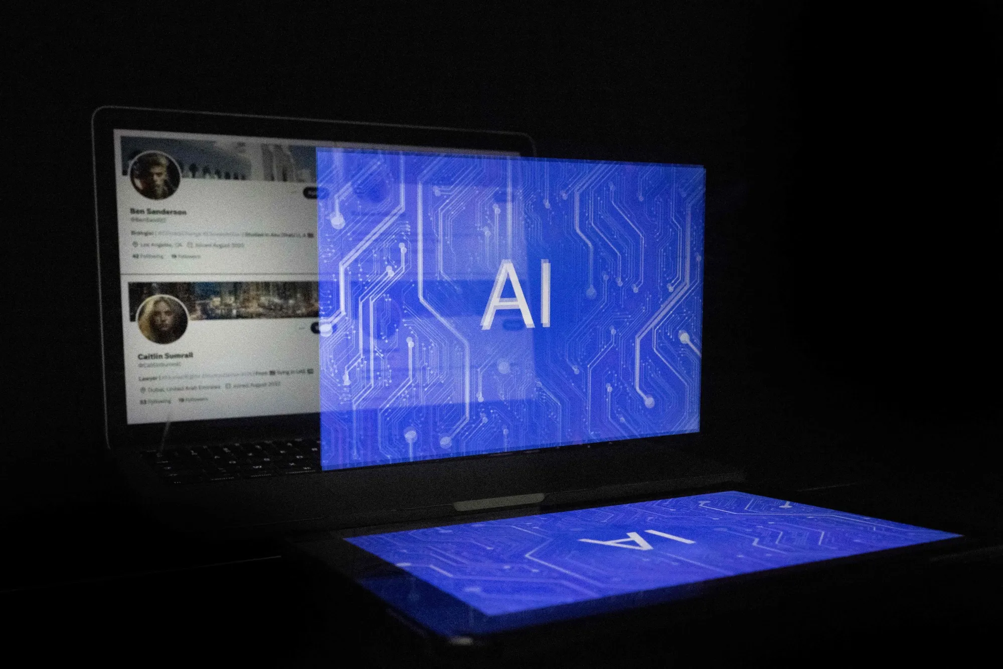 This illustration photograph shows&nbsp;four fake Twitter accounts generated by Artificial Intelligence software.