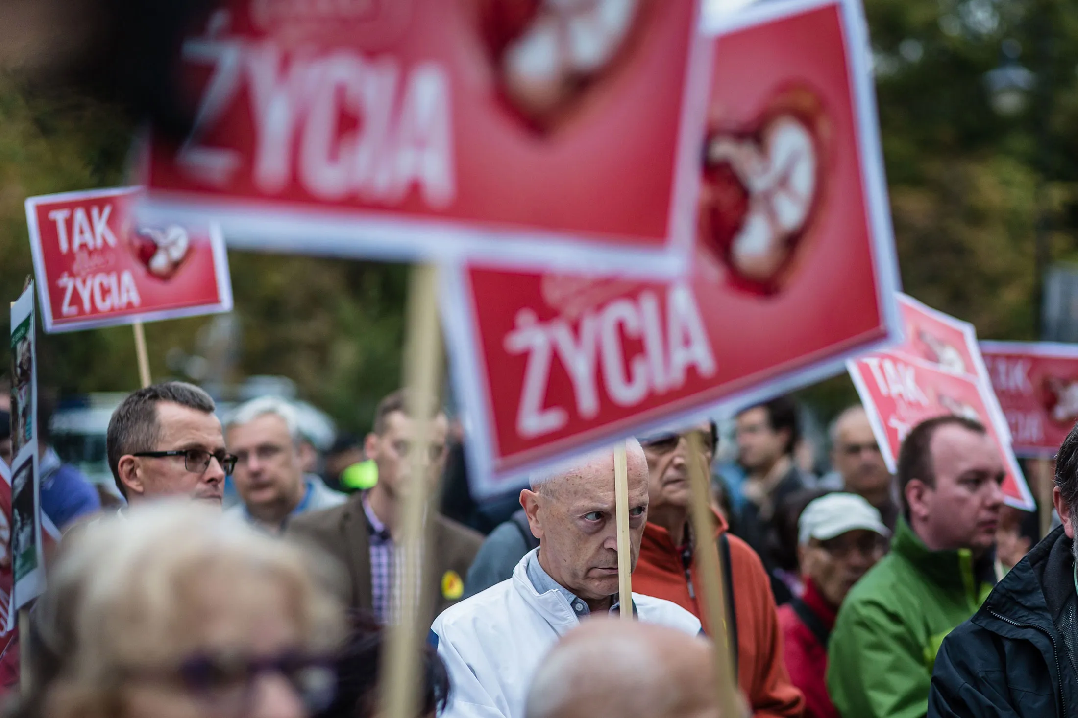 People attend an anti-abortion demonstration in front of the Polish Pariament in Warsaw on Sept. 22.
