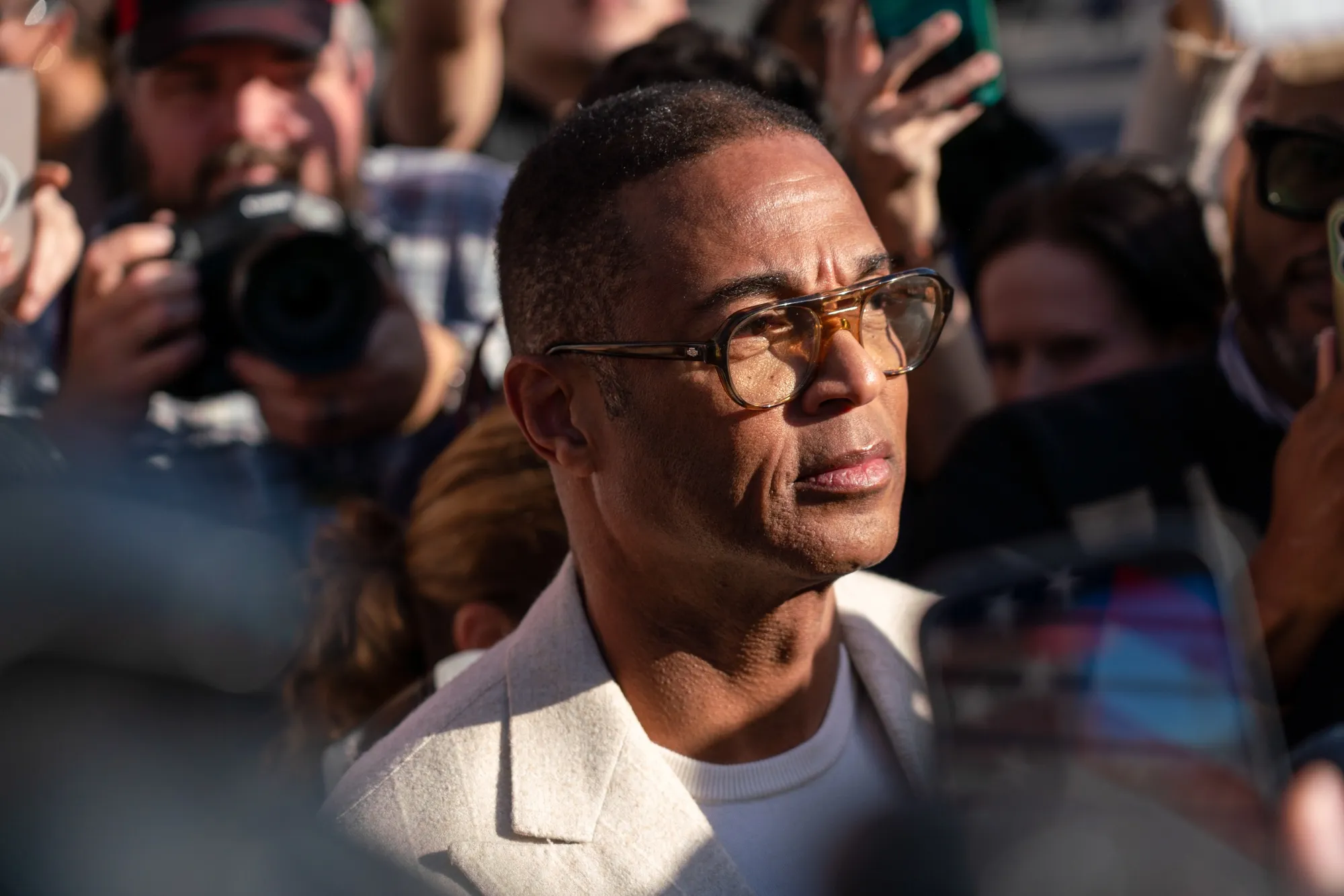 Journalist Don Lemon speaks to members of the media while exiting federal court in Los Angeles on Jan. 30.