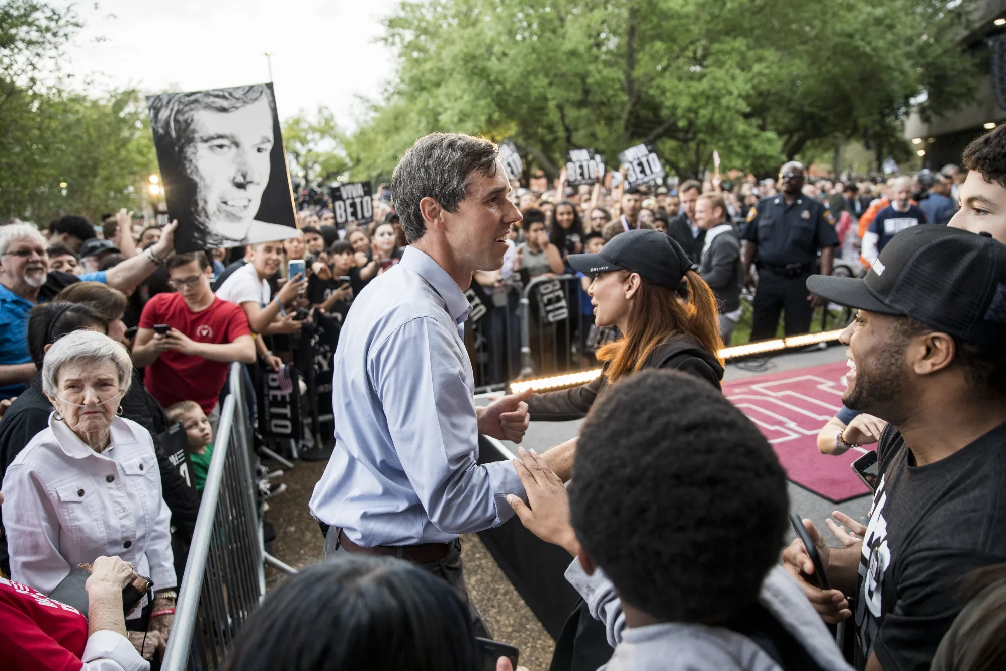 Beto O'Rourke greets attendees at a campaign stop in Houston, Texas.