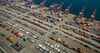 Gantry cranes sit idle at a Hanjin Shipping Co. container terminal in this aerial photograph taken above the Port of Long Beach in Long Beach, California.