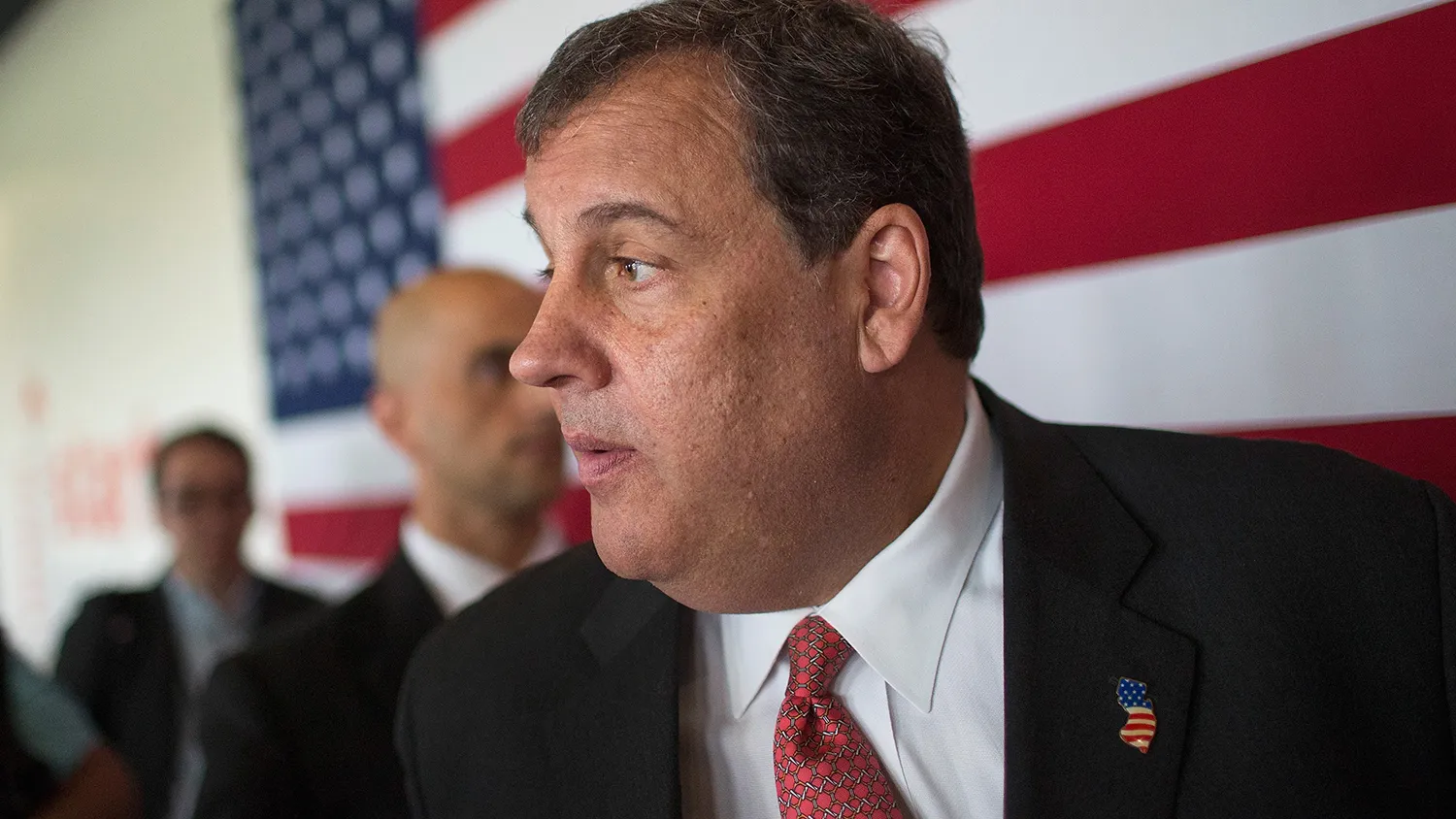 New Jersey Governor Chris Christie leaves a campaign event on June 12, 2015 in Cedar Rapids, Iowa.
