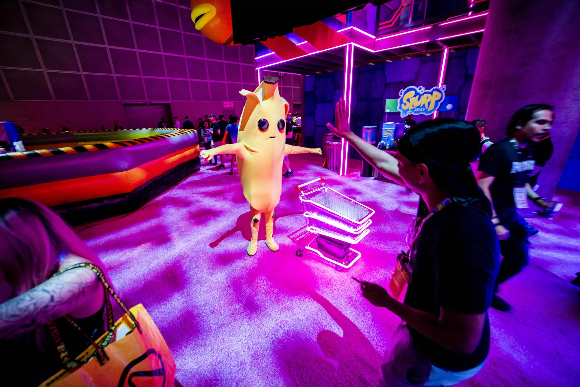 Characters from the Epic Games Inc. Fortnite video game dance at the E3 Electronic Entertainment Expo.