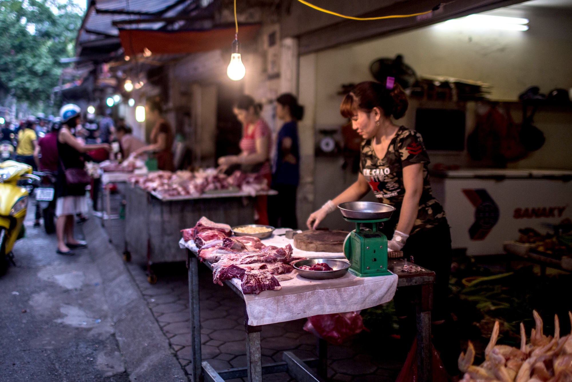 Cuts of pork for sale at a market in Hanoi.