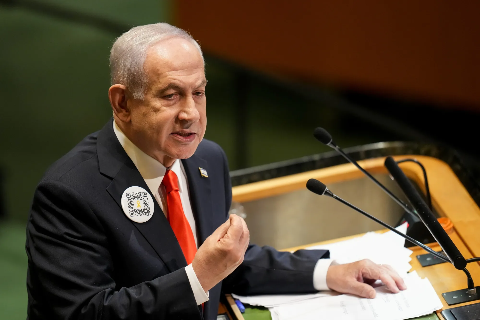 Israeli Prime Minister Benjamin Netanyahu&nbsp;during the United Nations General Assembly (UNGA) in New York on&nbsp;Sept. 26.