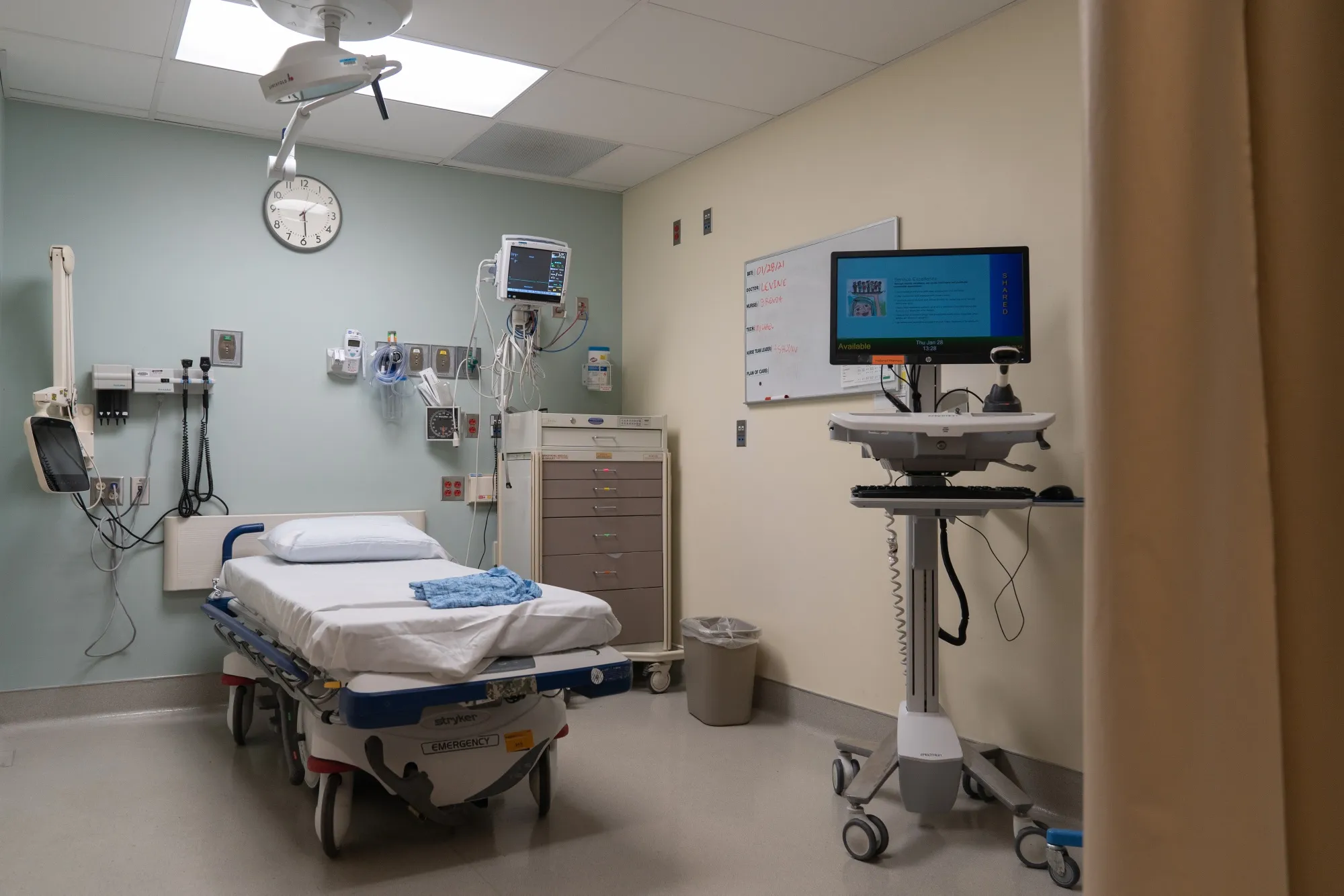 An emergency room bed at&nbsp;Sharp Memorial Hospital in San Diego.