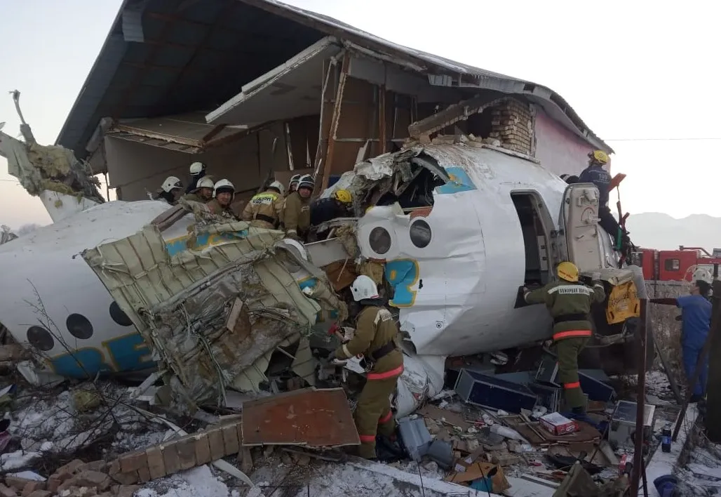 Wreckage of a passenger plane after it crashed&nbsp;n Almaty, Kazakhstan,&nbsp;on Dec. 27, 2019.&nbsp;
