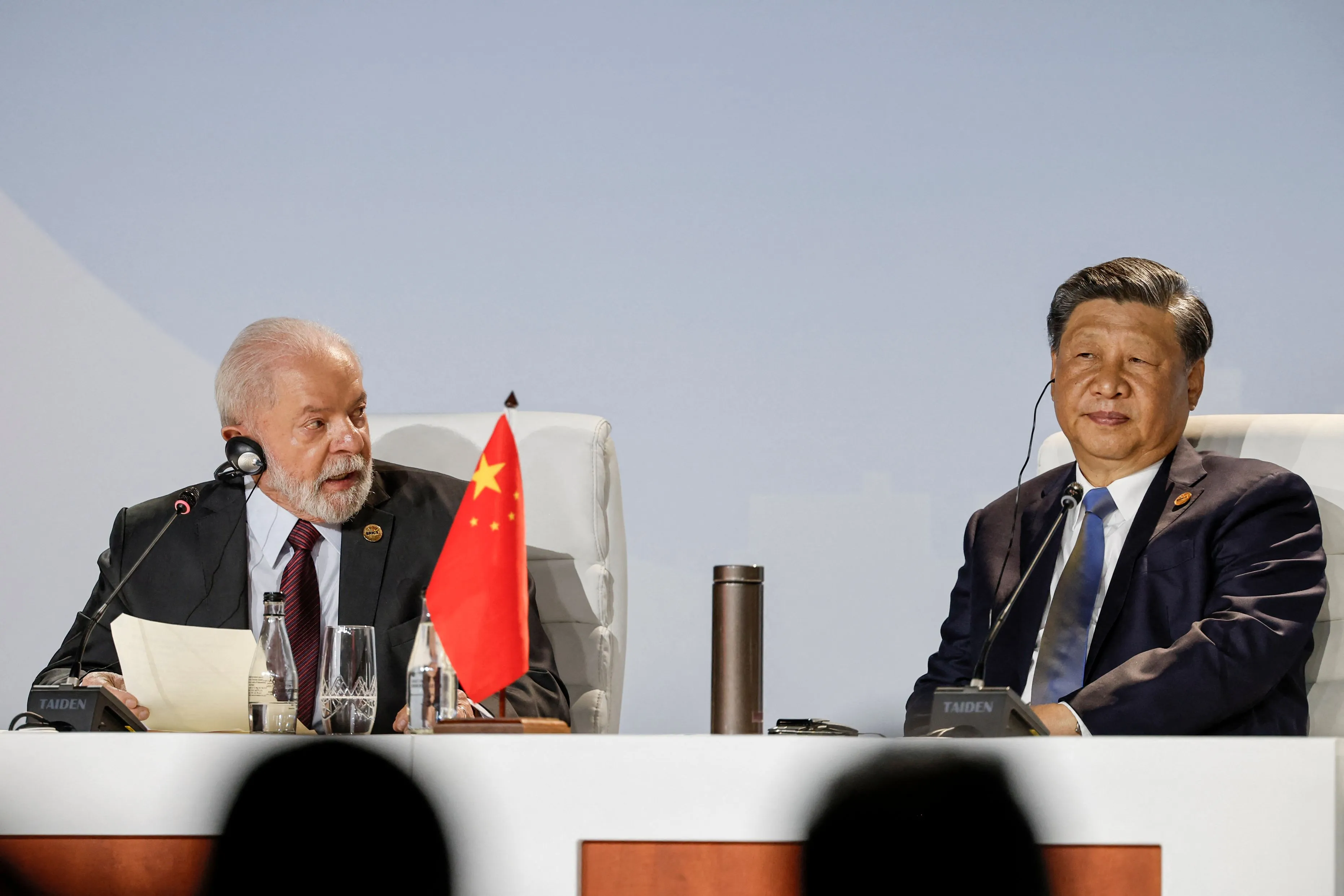 Luiz Inacio Lula da Silva, left, with Xi Jinping attend the 2023 BRICS Summit in Johannesburg on Aug. 24.