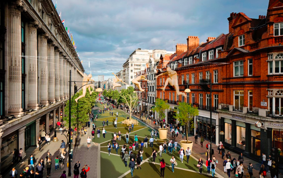 An artist's impression of how Oxford Street could look after pedestrianisation