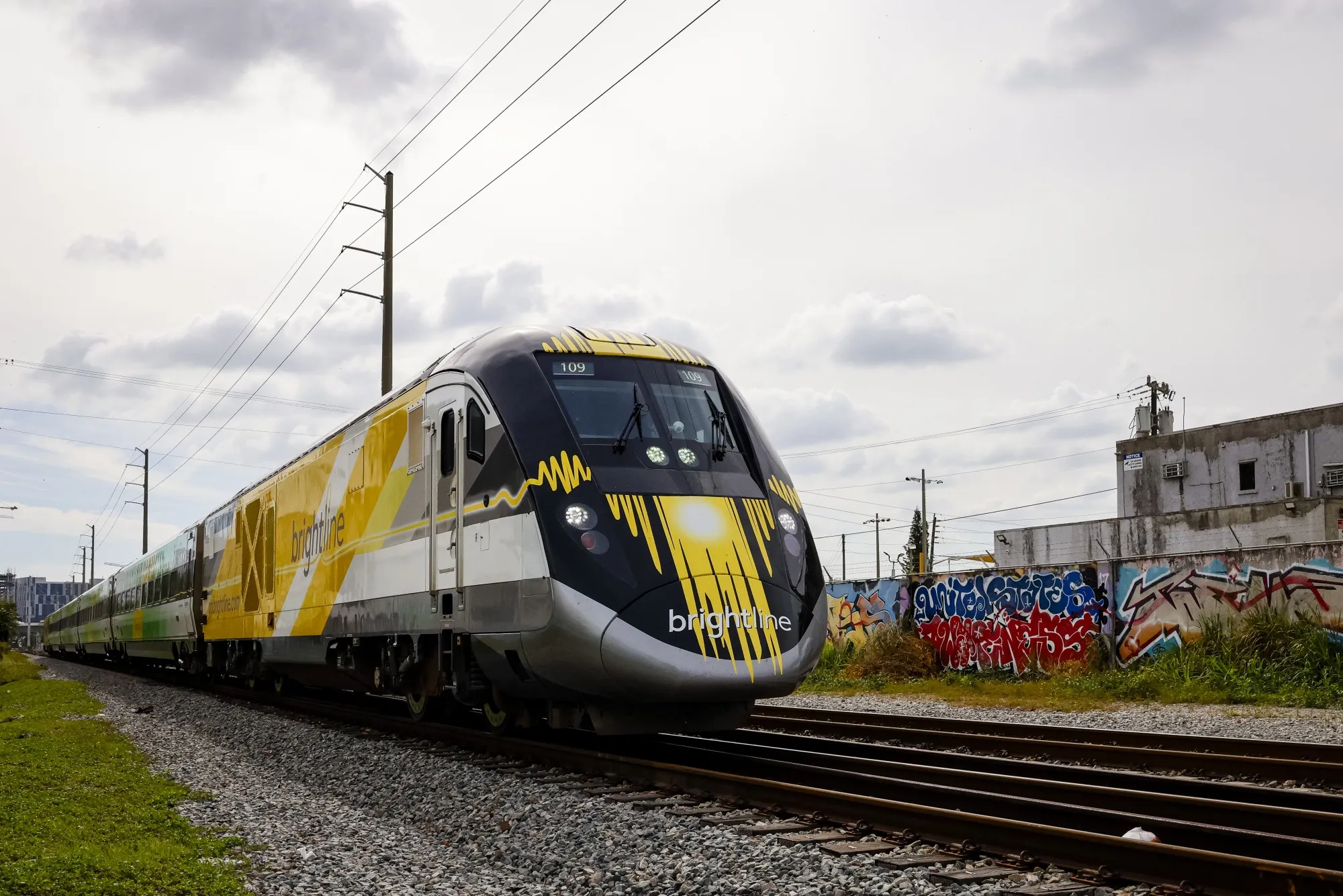 A Brightline train in Miami, Florida.