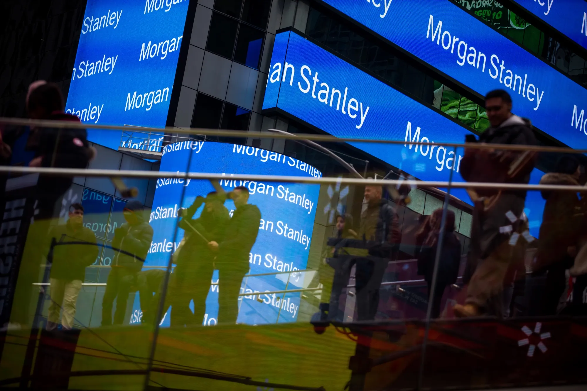 Signage is displayed outside Morgan Stanley &amp; Co. headquarters.