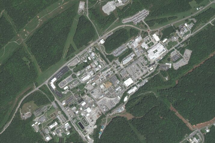 OAK RIDGE NATIONAL LABORATORY -- AUGUST 27, 2019:  Maxar closeup satellite imagery of the Oak Ridge National Laboratory outside of Oak Ridge, Tennessee.