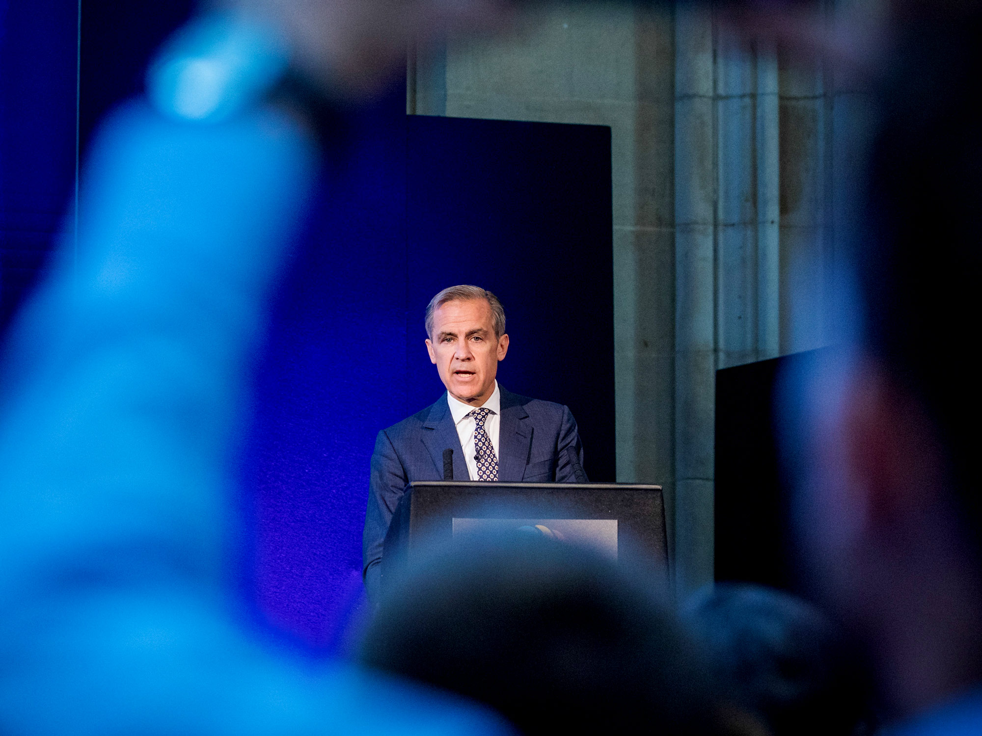Mark Carney speaks at the Innovate Finance Global Summit in London, on April 29.