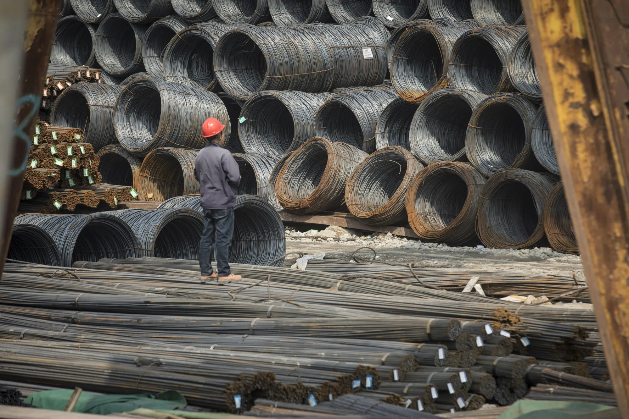 Steel Products at a Depot As China Asks U.S. to Offset Trade Loss Due to Metal Tariffs 