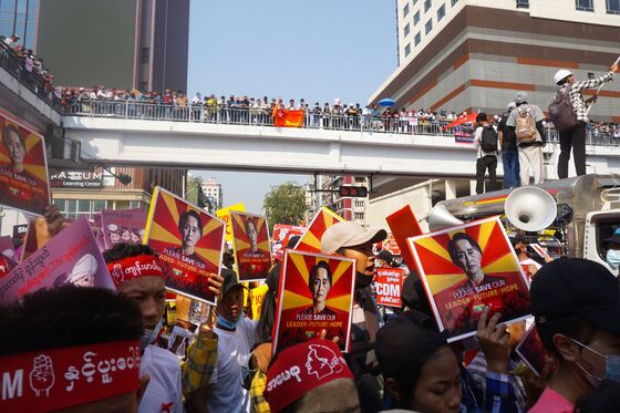 Myanmar Coup Protesters Flood Streets After Two Shot Dead