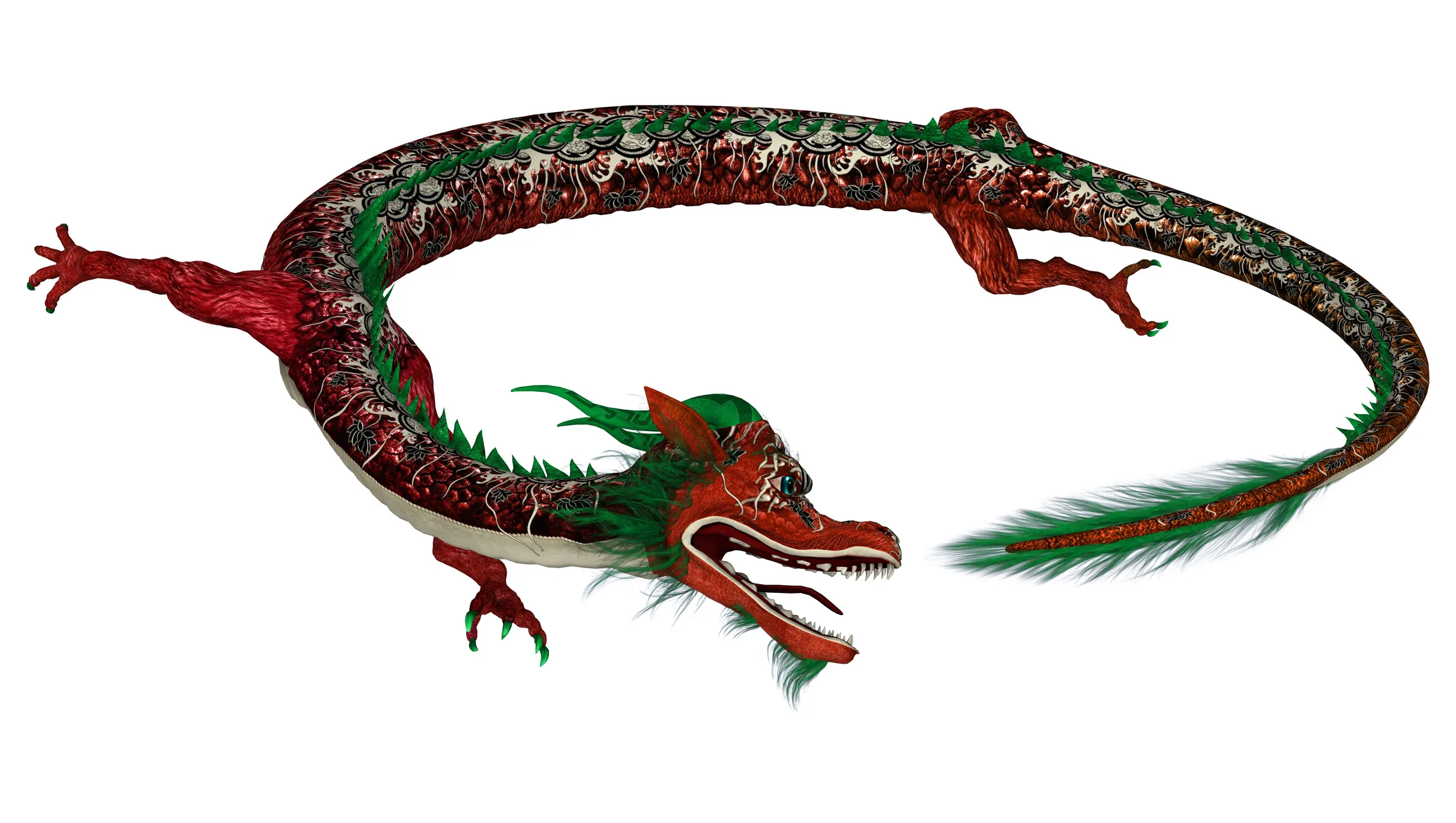 3D rendering eastern dragon on white