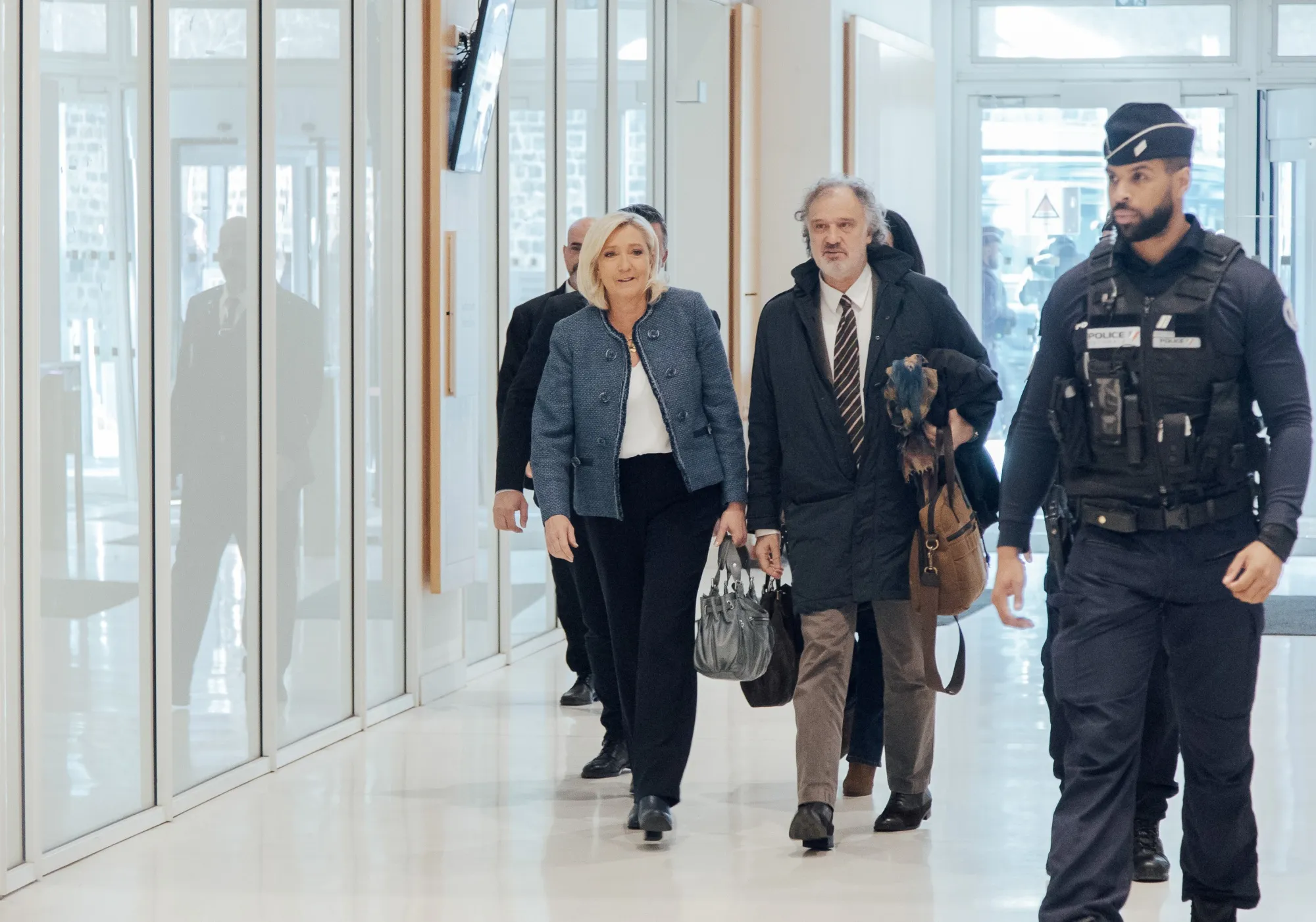 Marine Le Pen arrives at court in Paris, on March 31.
