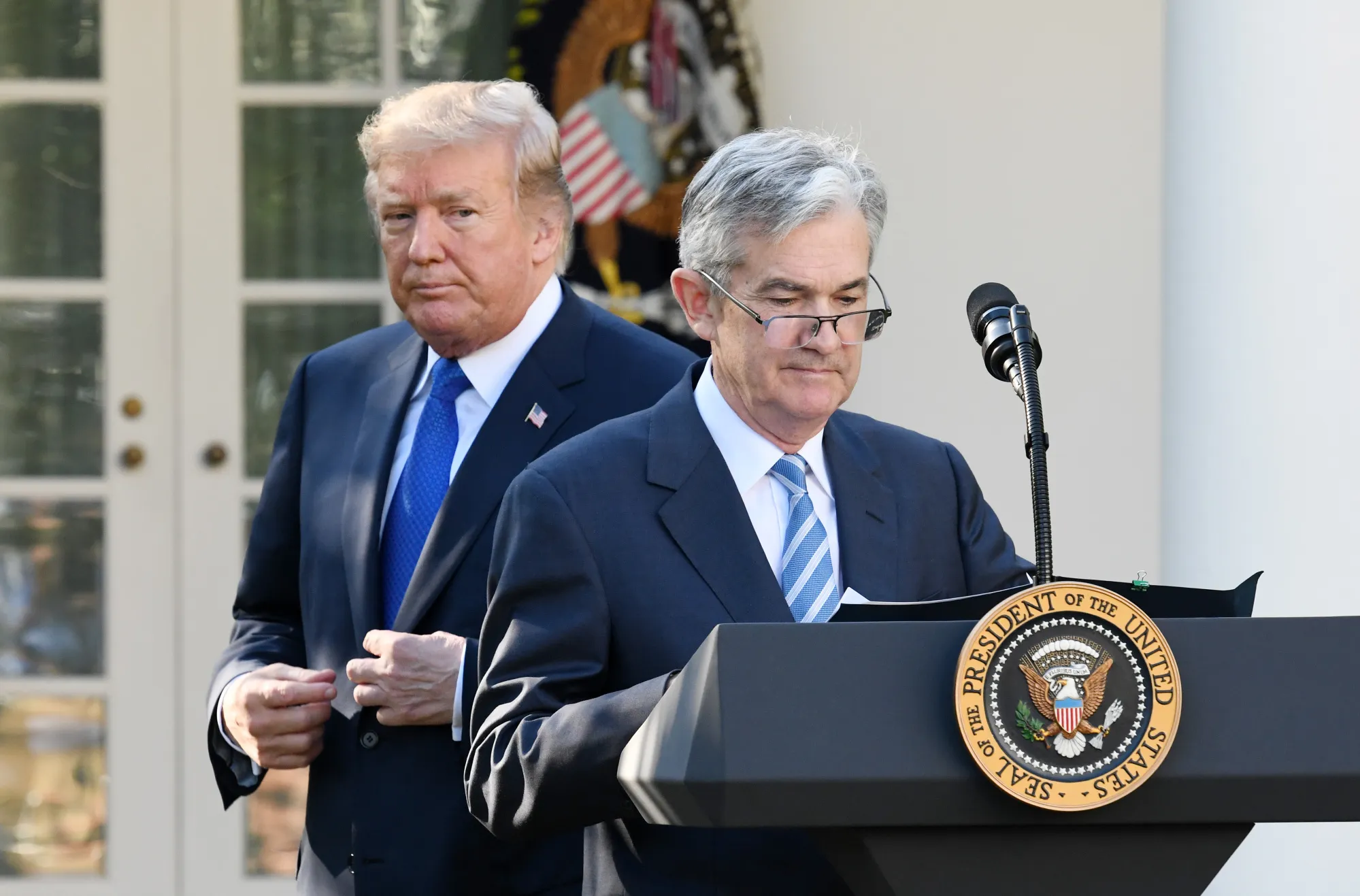 Jerome Powell, right, and Donald Trump during a nomination announcement in Washington, DC, in 2017.