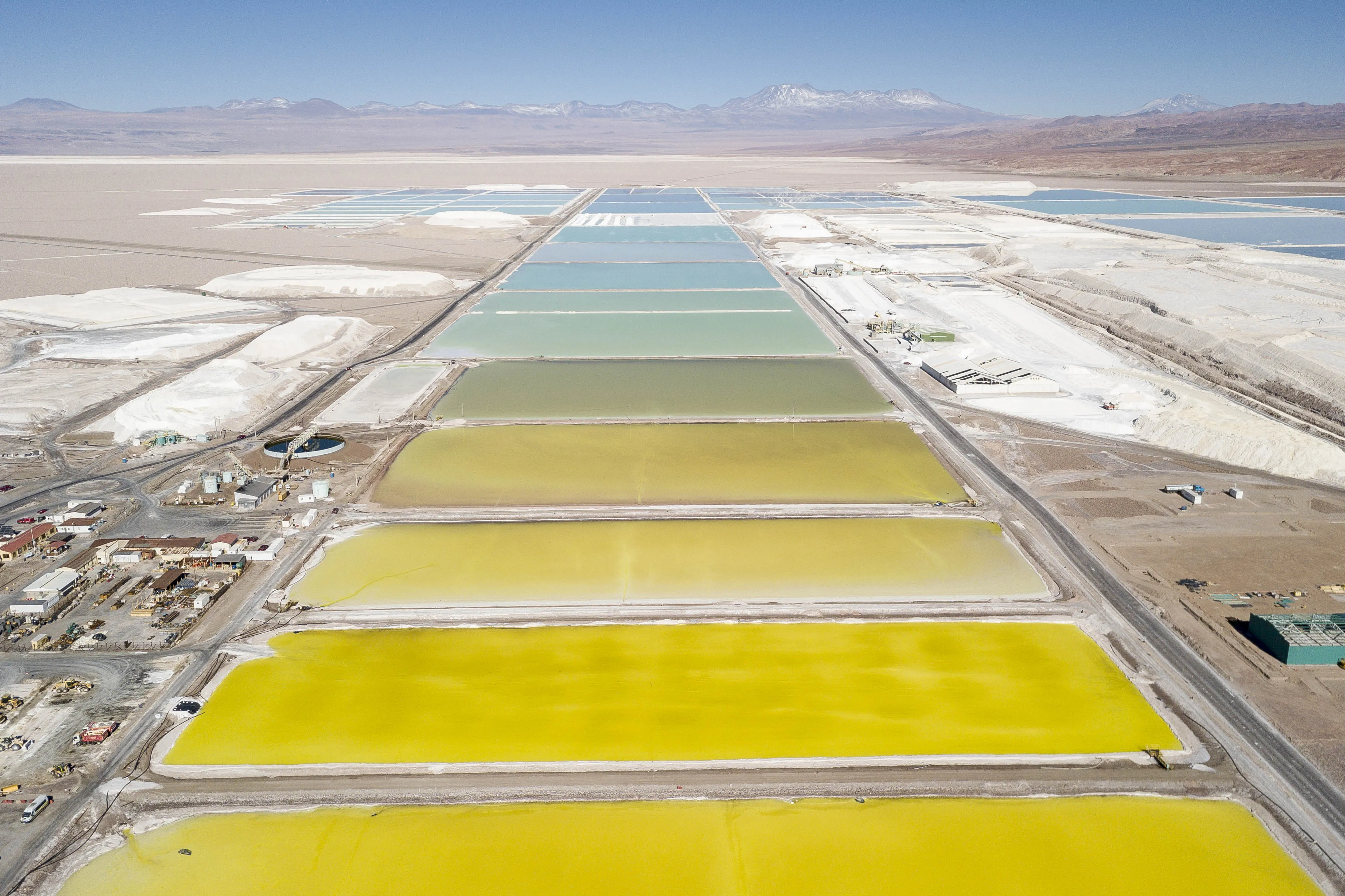 Brine pools at the Albemarle Corp. Lithium mine in Calama, Chile.