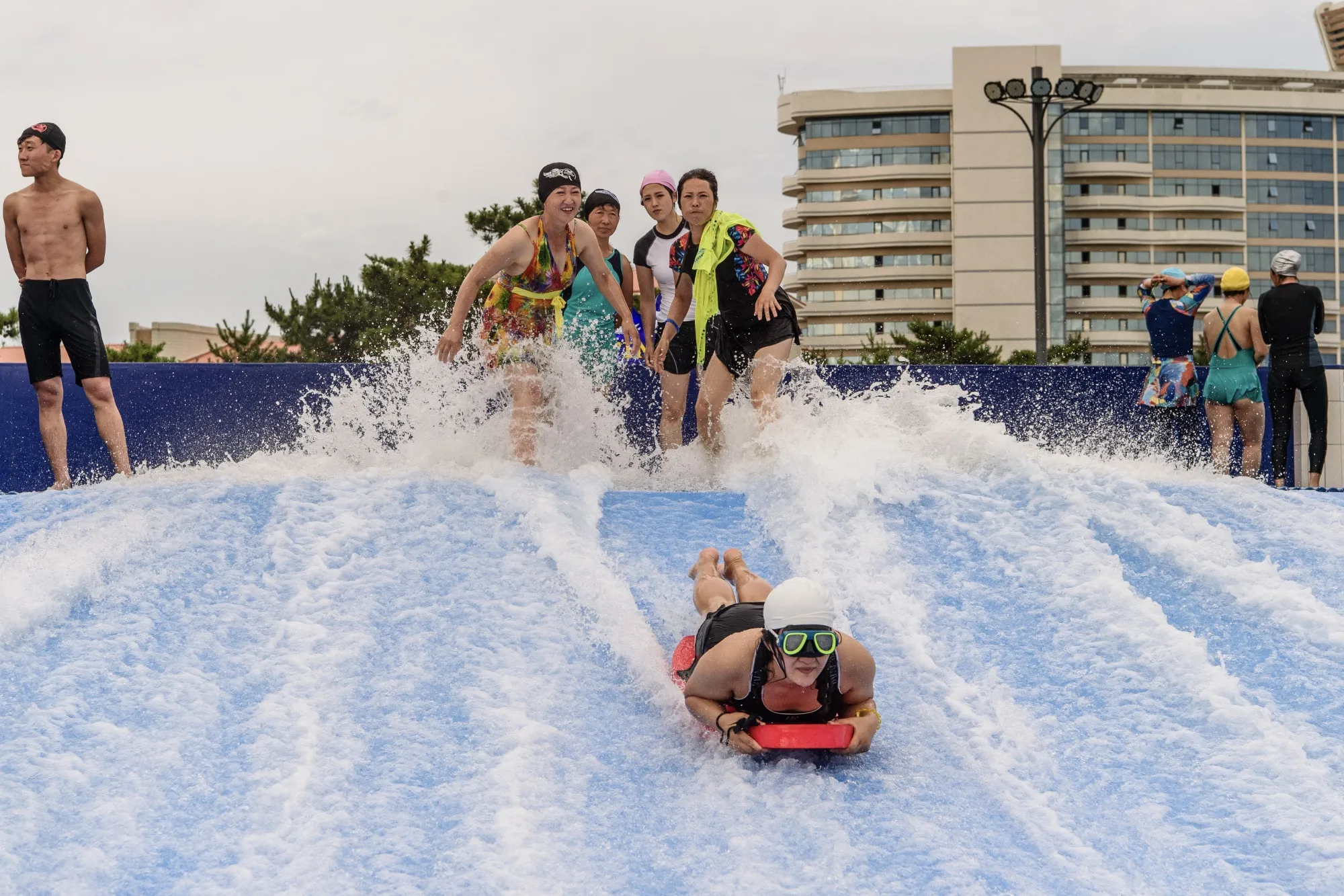 Visitors at a water park in the Wonsan Kalma Coastal Tourist Area in Wonsan, North Korea, on July 2.&nbsp;