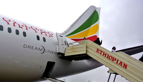 An Ethiopian Airlines Boeing 787 Dreamliner on arrival in Addis Ababa on Aug. 17, 2012.