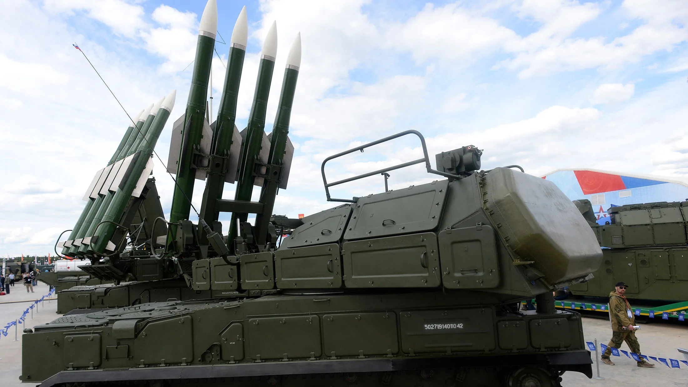 A Russian self-propelled surface-to-air missile systems BUK-M2E during the 'Army-2015' international military forum in Kubinka, outside Moscow, on June 17, 2015.
