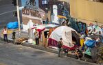 A encampment of people without housing on Skid Row on September&nbsp;23, 2021 in Los Angeles. After HUD Secretary Marcia Fudge recently visited Skid Row, providing more funding to the unsheltered&nbsp;became an even more urgent priority for her.&nbsp;