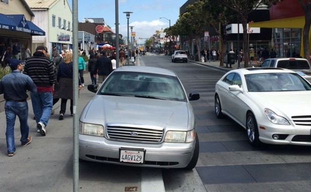 A prime offender rides the curb in San Francisco.