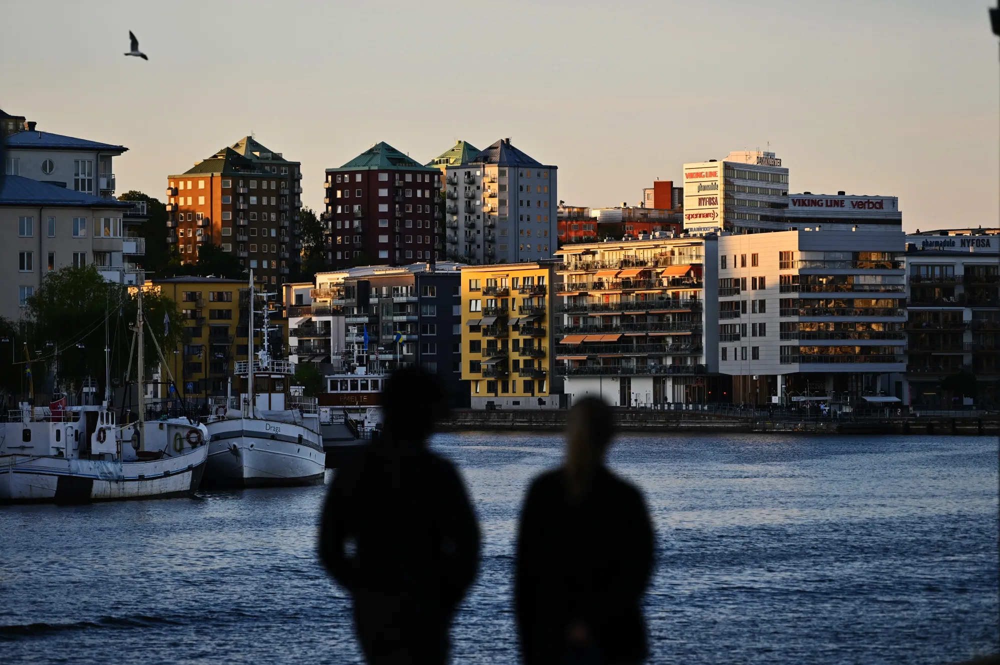 Residential apartment buildings on the Sickla Kanal in the Hammarby Sjostad district in Stockholm, Sweden.