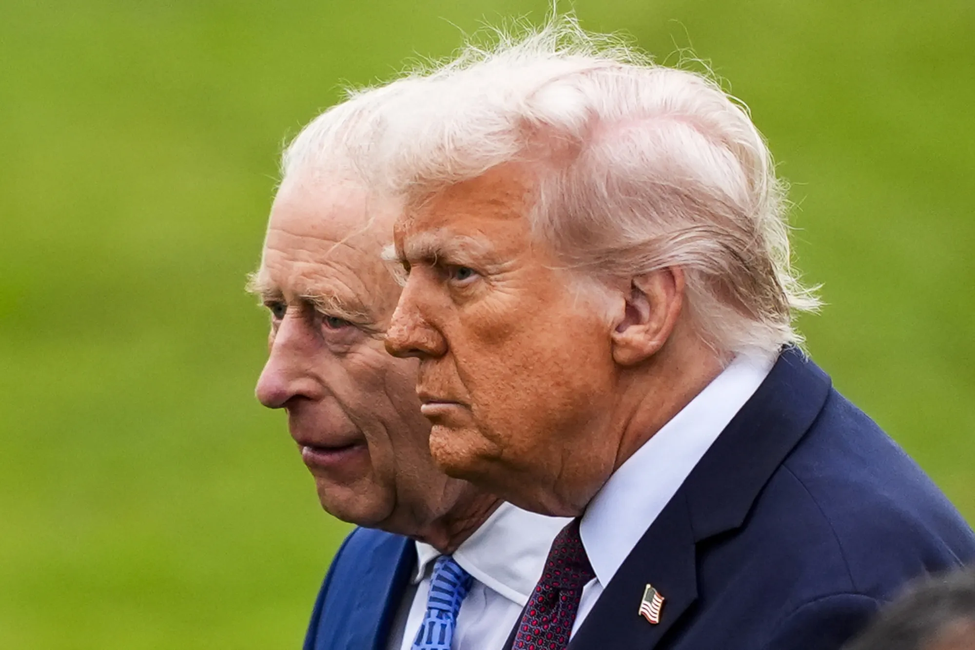 President Trump and King Charles III following a Beating Retreat military ceremony at Windsor Castle during the UK state visit in 2025.