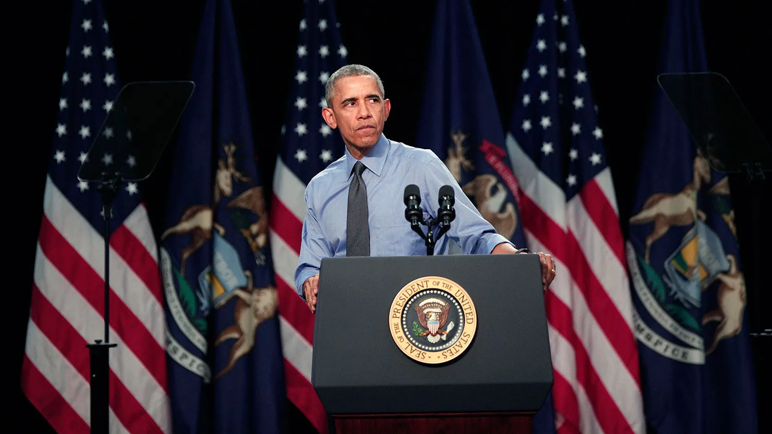 President Barack Obama speaks at Northwest High School about the Flint water contamination crisis on May 4, 2016, in Flint, Michigan.
