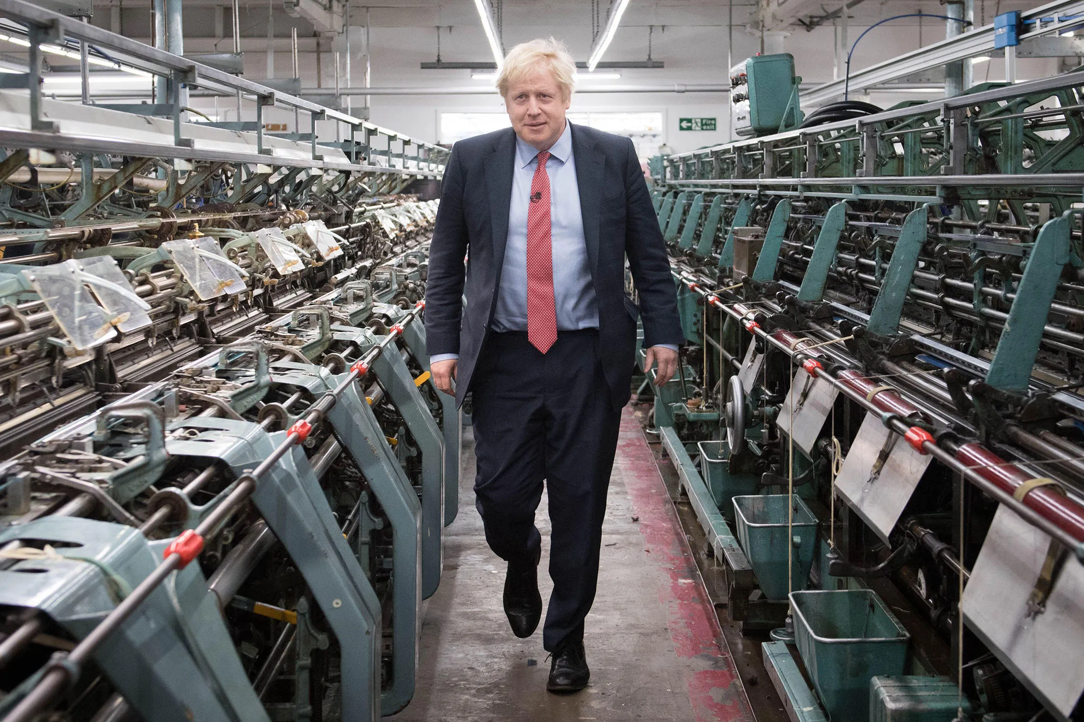 Johnson during a visit to the John Smedley Mill&nbsp;in Matlock, England, on Dec.&nbsp;5, 2019. Britain’s prime minister&nbsp;has promised to “level up” struggling regions.