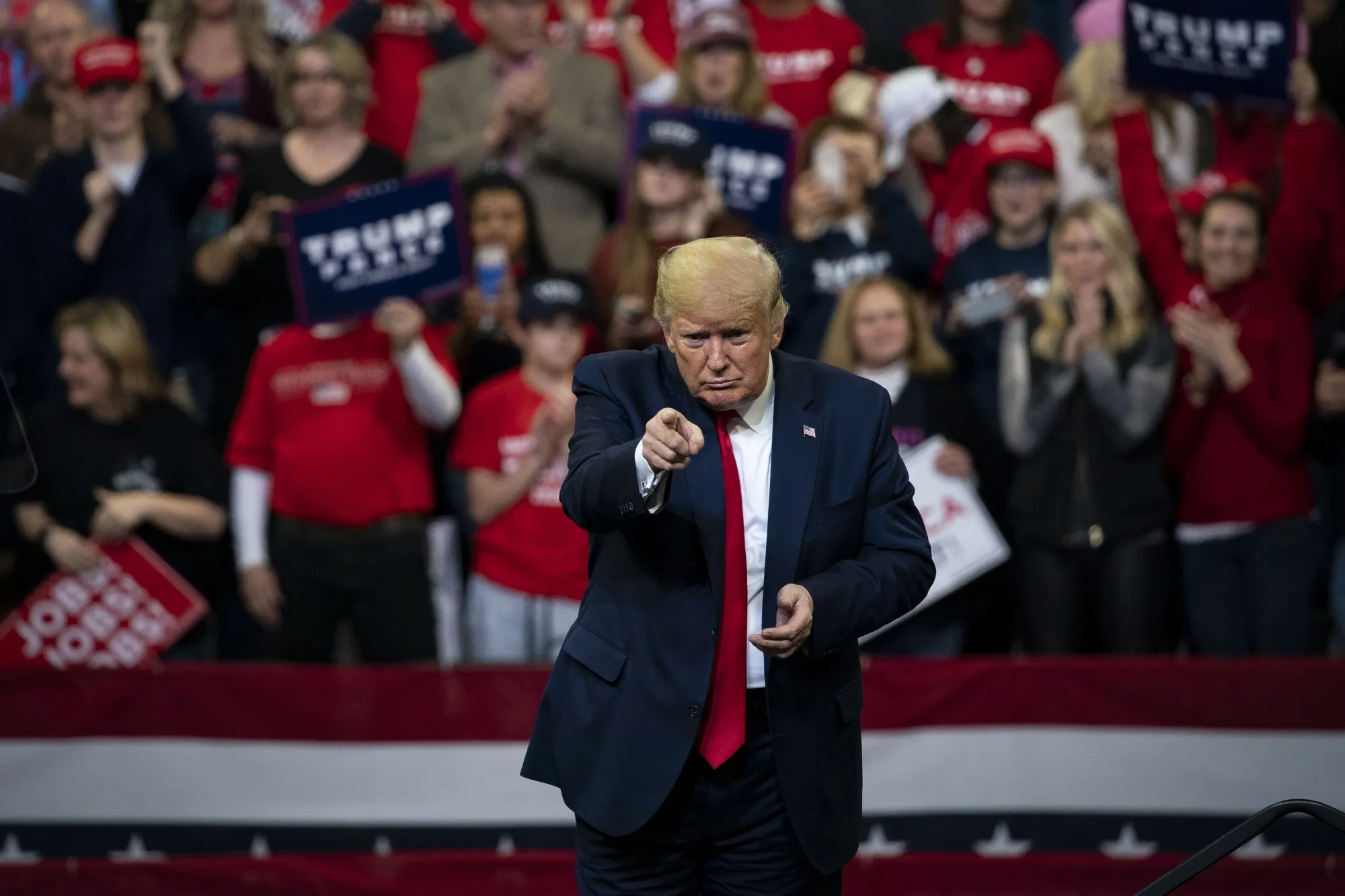 Donald Trump at rally in Des Moines, Iowa, Jan. 30.