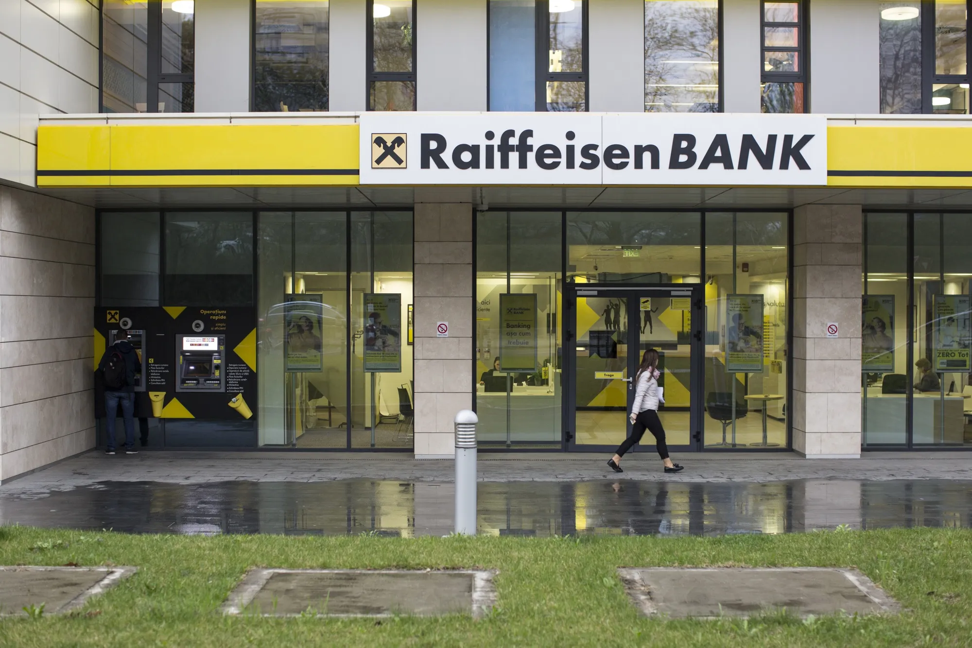 Raifeissen Bank International&nbsp;bank branch in Bucharest, Romania.