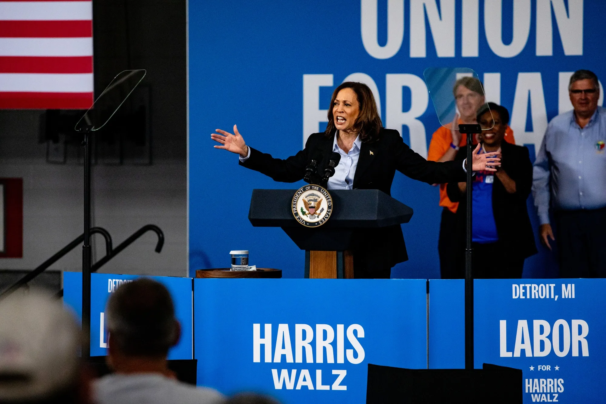 Kamala Harris during a campaign event in Detroit, Michigan, earlier in the month.