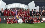 Liverpool celebrates with the FA Community Shield after victory against Manchester City at The King Power Stadium&nbsp;in Leicester, UK, on July 30.