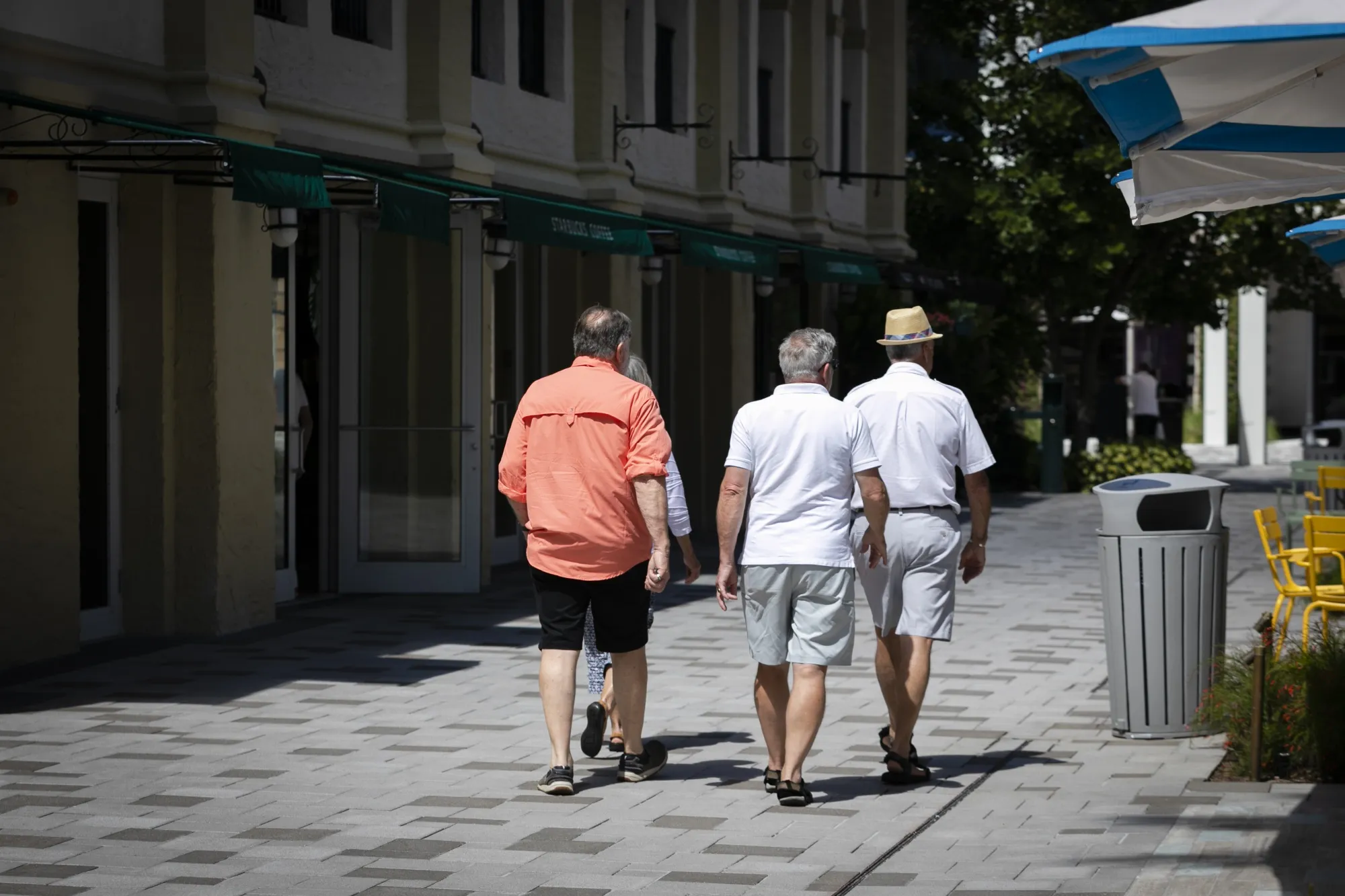 Pedestrians at a shopping center in West Palm Beach, Florida.