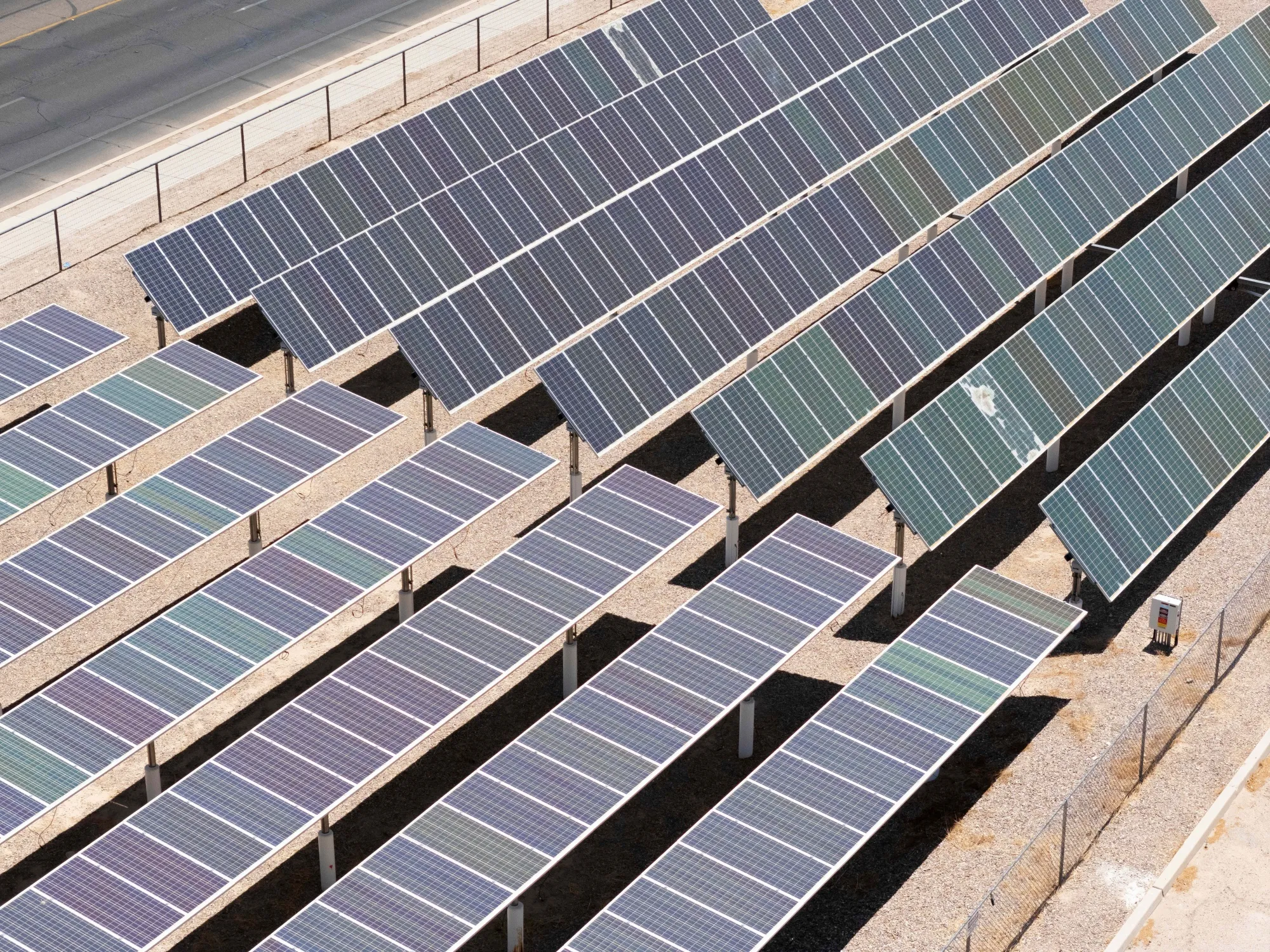 Solar panels at Tucson Village Farm in Tucson, Arizona, on May 22, 2025. 