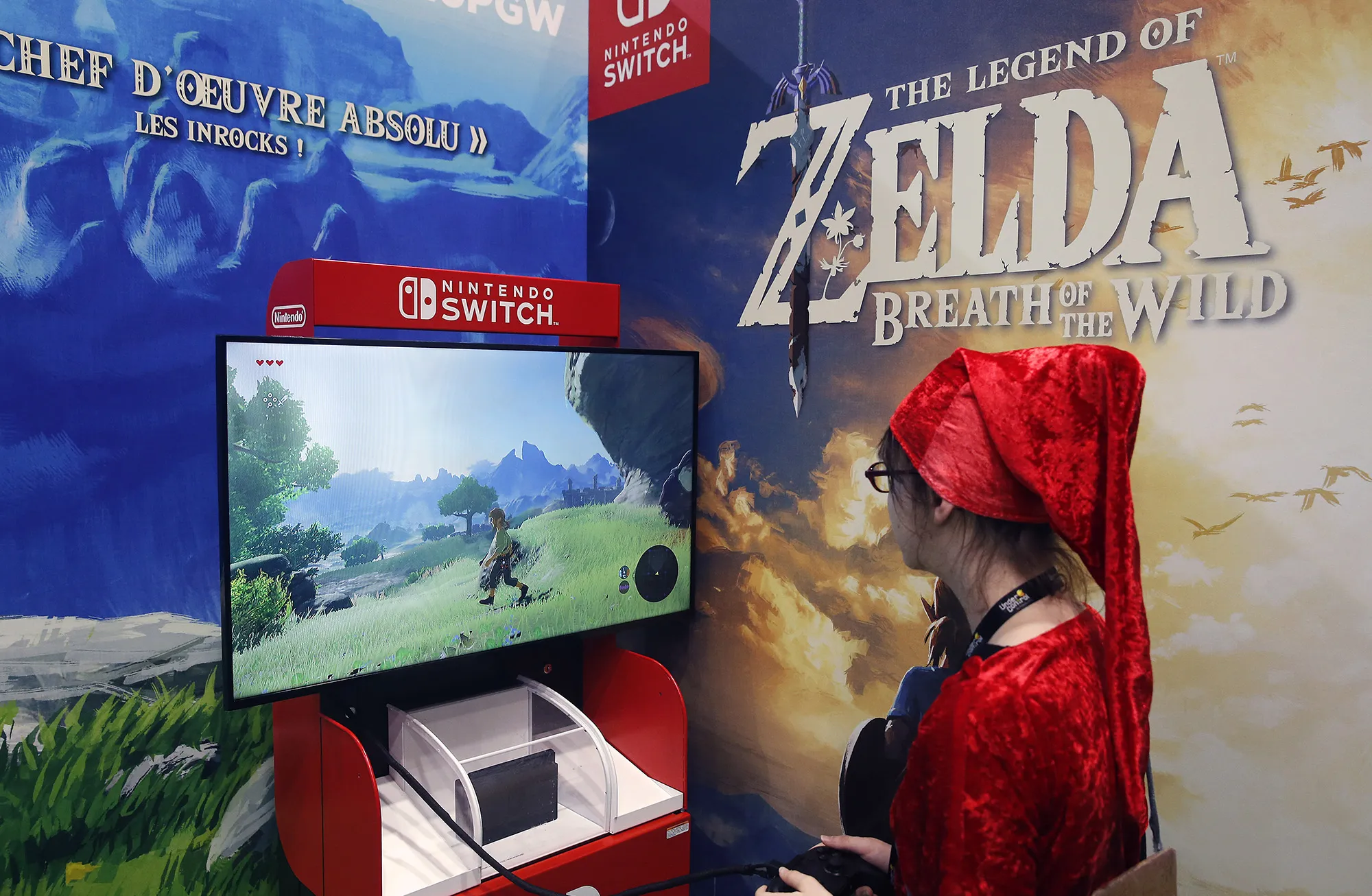 A gamer plays the video game "The Legend of Zelda : Breath of the Wild" developed and published by Nintendo on a Nintendo Switch games console during the 'Paris Games Week' on October 31, 2017 in Paris.