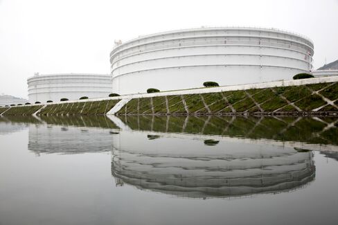 Storage tanks stand in China's strategic oil reserve complex in Zhoushan.