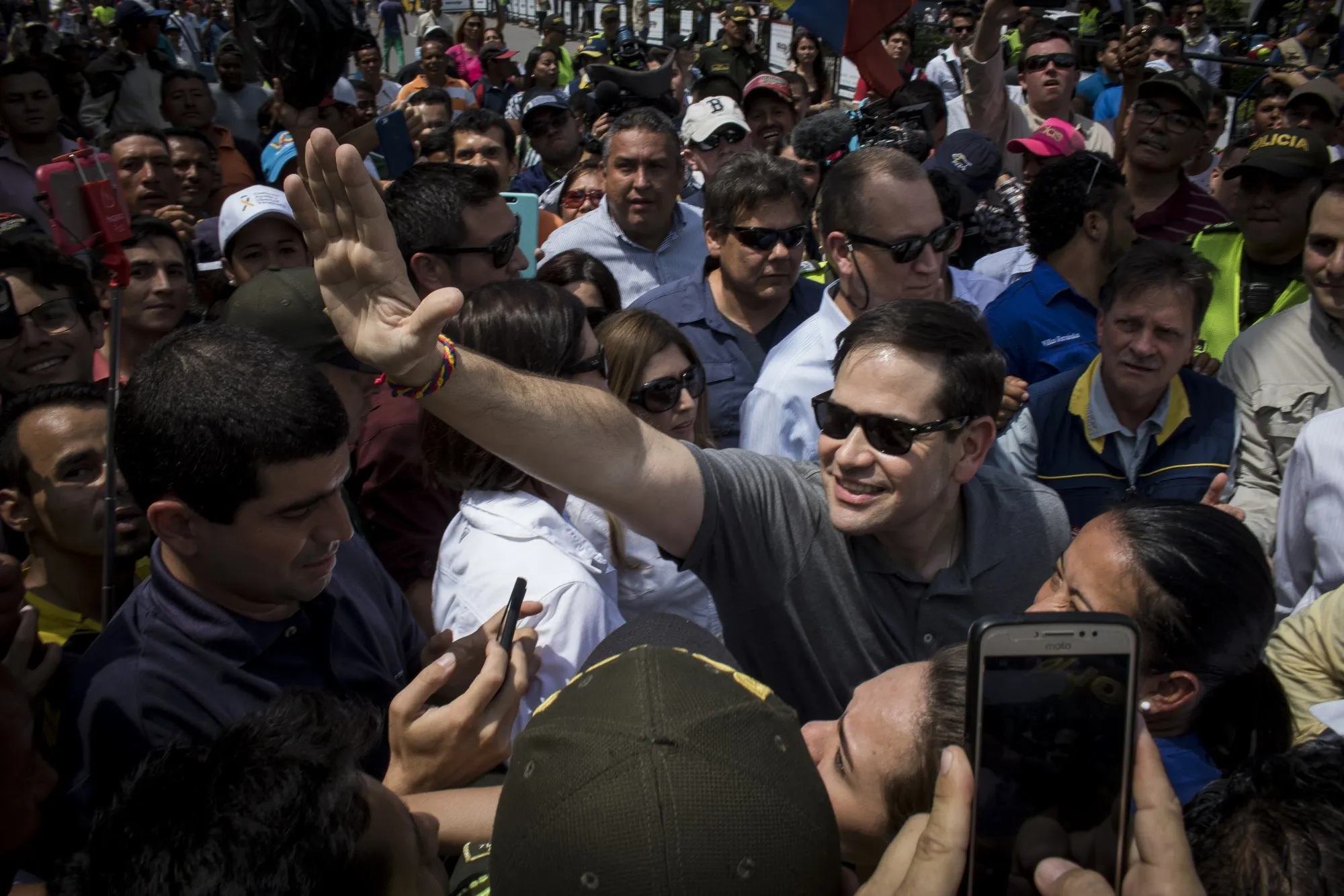 Marco Rubio at humanitarian aid facilities in Cucuta, Colombia, on Feb. 17.