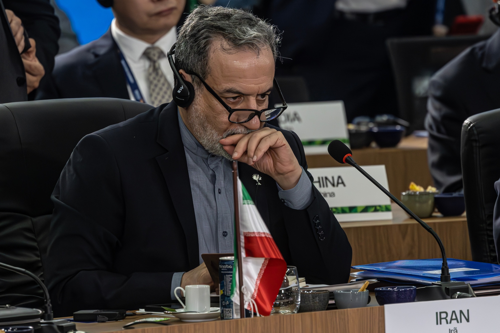 Abbas Araghchi, Iran's foreign minister, during a plenary session at the BRICS Summit in Rio de Janeiro, Brazil, on Sunday, July 6, 2025. BRICS countries once again failed to make significant strides in the cross-border payments system for trade and investment they've been discussing for a decade. Photographer: Dado Galdieri/Bloomberg