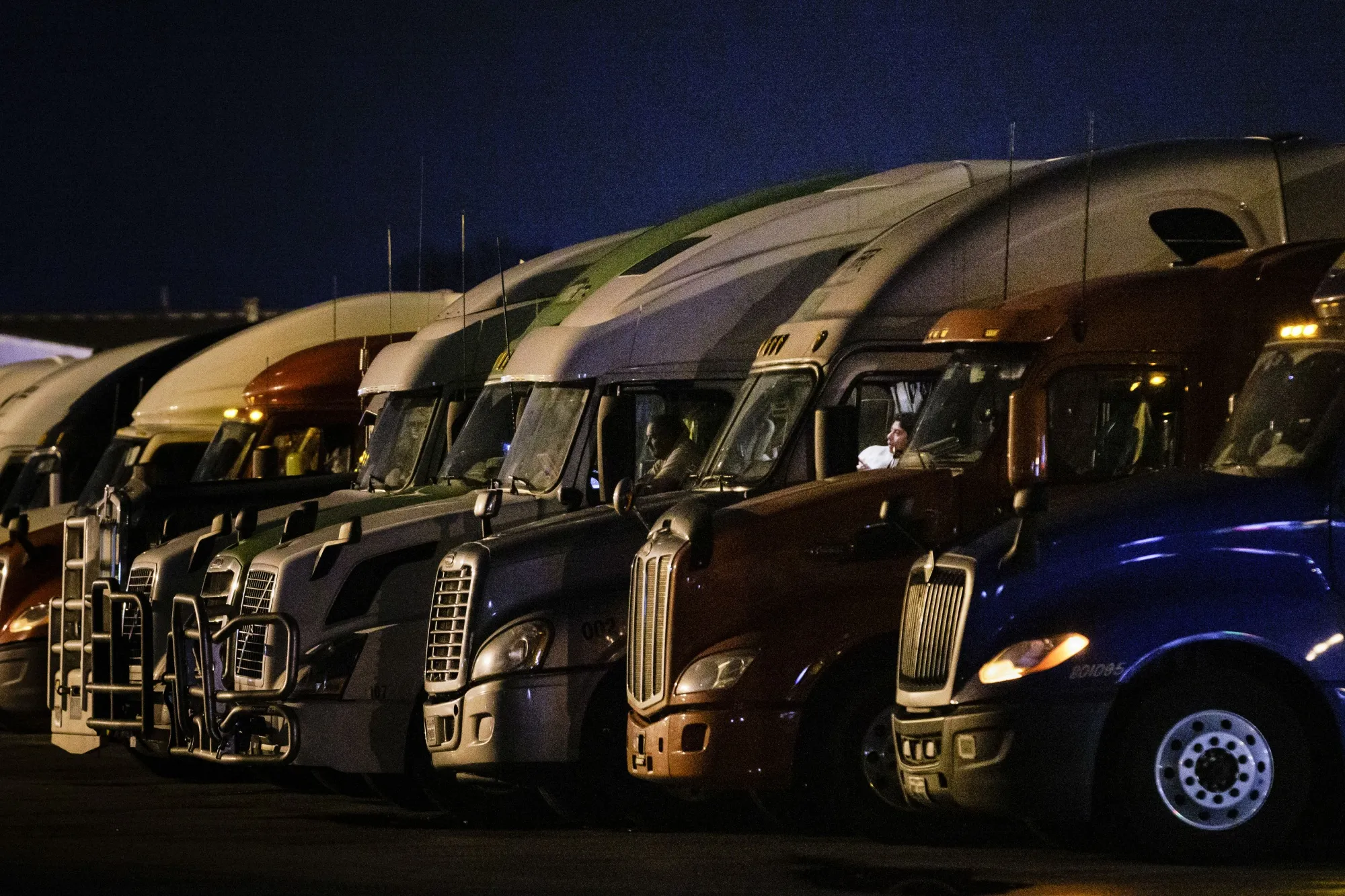Trucks parked for the night at a TA Travel Center in Greencastle, Pennsylvania.