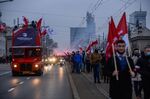 A Confederation party bus drives through Warsaw, Poland. 